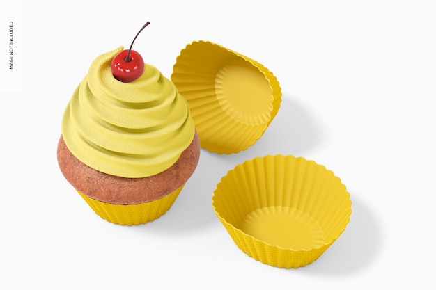 Cupcake mit silikon-backbecher-modell, draufsicht