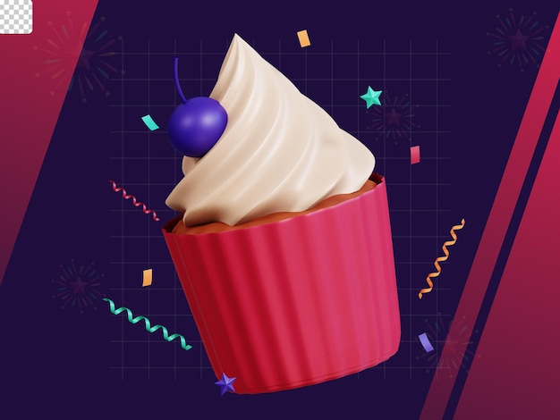 Cupcake de paquete de iconos de año nuevo 3d