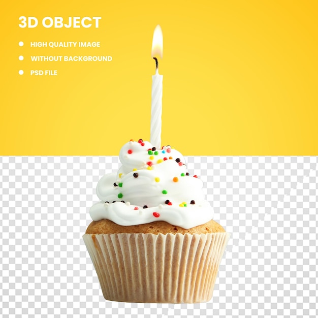 Cupcake PSD con candela di compleanno accesa