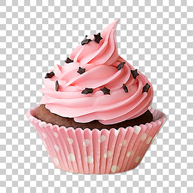 Un cupcake rose avec des éclaboussures de chocolat