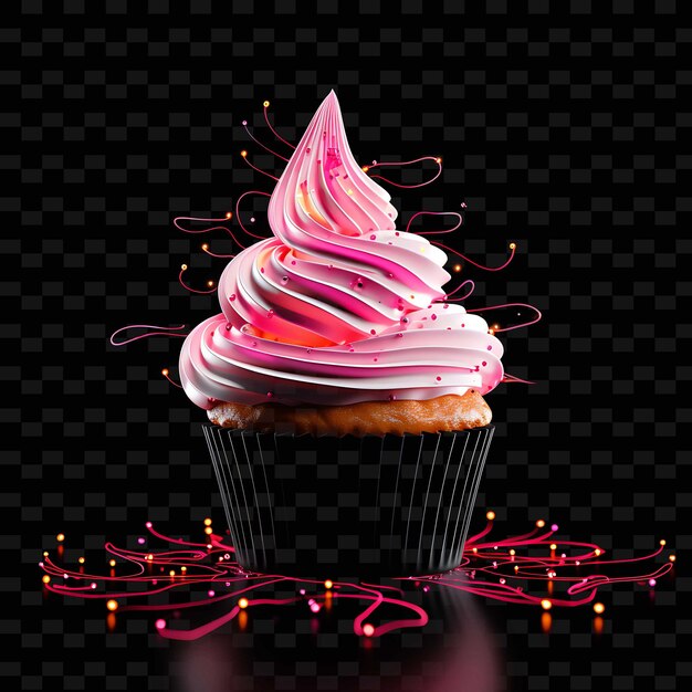 PSD cupcake sweet pink wavy neon lines sprinkle decorations twis shape y2k colecções de arte de luz de neon