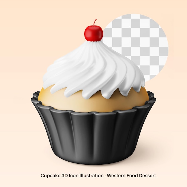 cupcake tradicional con crema comida occidental postre 3d render icono ilustración aislado