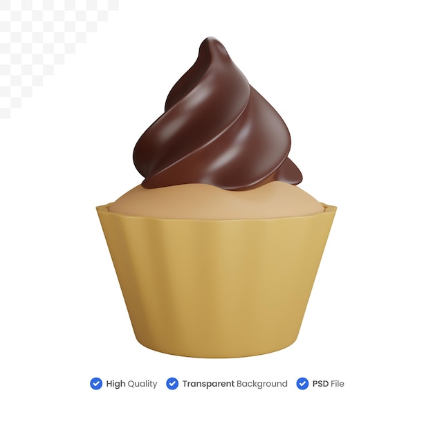 PSD cupcakes de chocolate de renderização 3d isolados