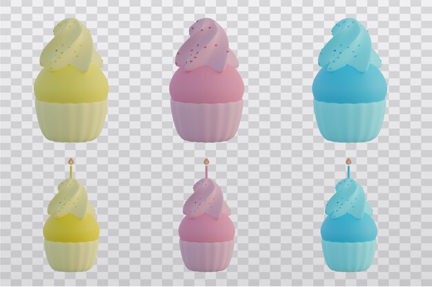 Cupcakes em uma renderização 3d de fundo transparente