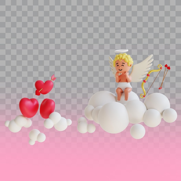 Cupidon de la Saint-Valentin rendu 3d avec flèche et amour