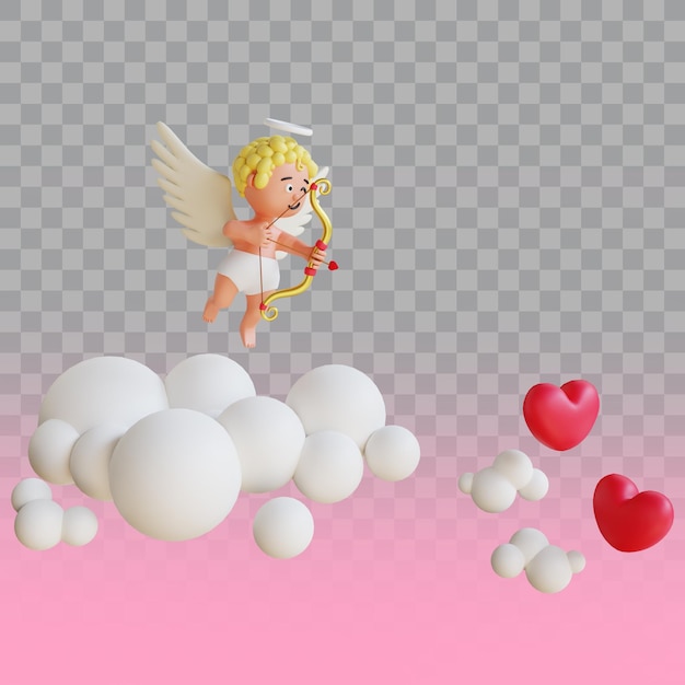 PSD cupidon de la saint-valentin rendu 3d avec flèche et amour