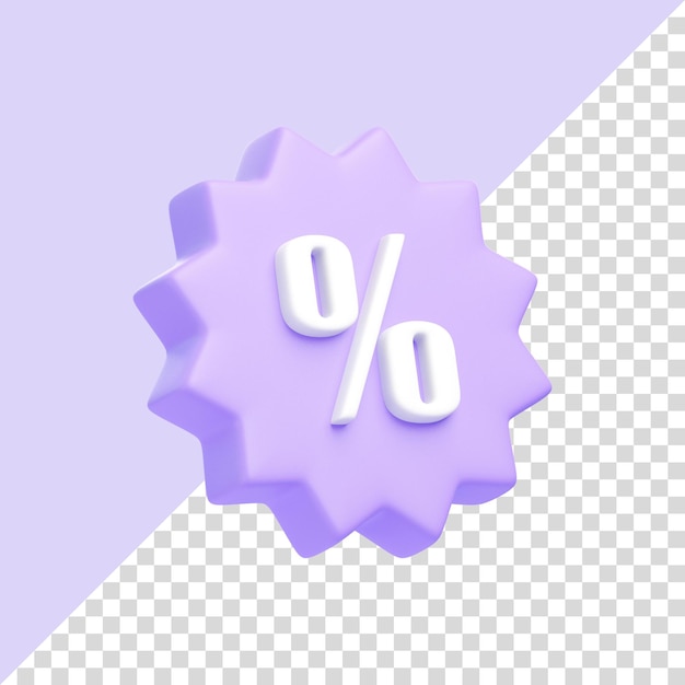 PSD cupom de desconto de preço de compra roxo com símbolo percentual isolado em fundo roxo 3d