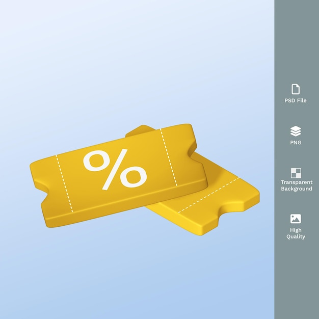 PSD cupón de oferta de descuento render 3d