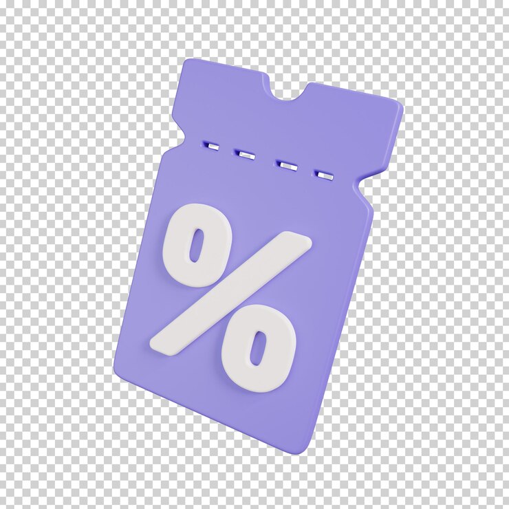 PSD cupón púrpura con interés en varios descuentos y ventas aisladas icono de compras en línea 3d render