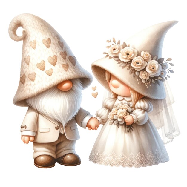 Curiosa pareja de gnomos boda de san valentín acuarela ilustración de clipart