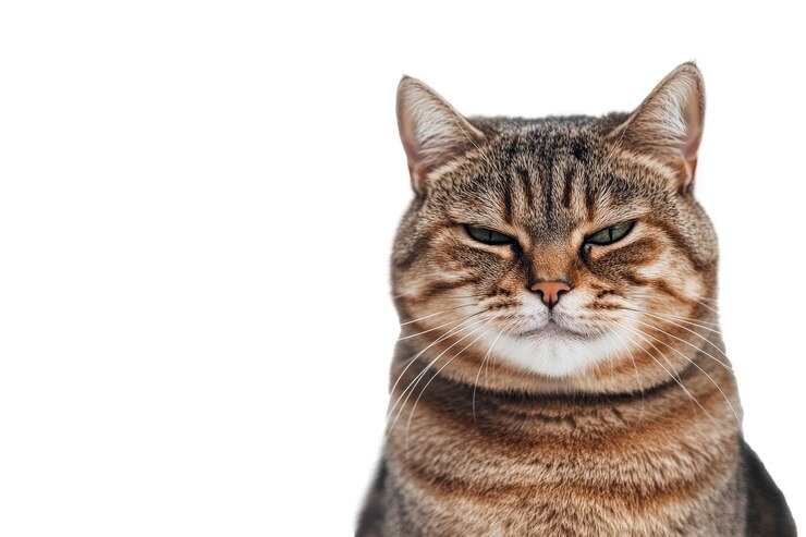PSD un curioso gato tabby mira fijamente a la cámara en una habitación minimalista brillante durante la tarde temprana
