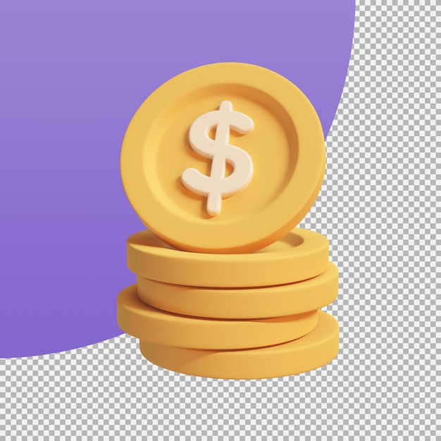 Currency coin golden dollar profit on investment 3d illustration with clipping path