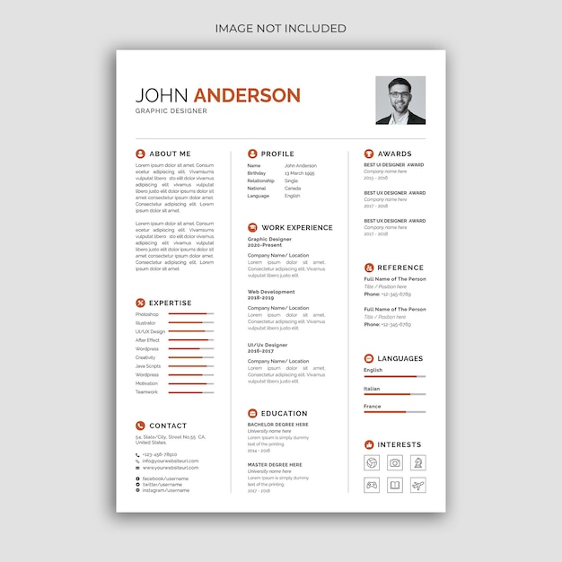 Curriculum o modello di CV creativo e moderno