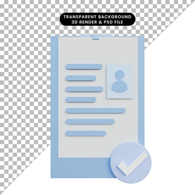 Curriculum vitae di illustrazione 3D con segno di spunta