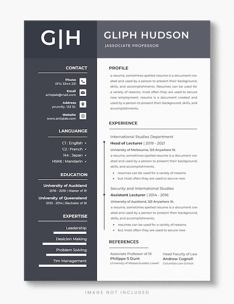 Currículum vitae plantilla PSD profesional CV profesor asociado