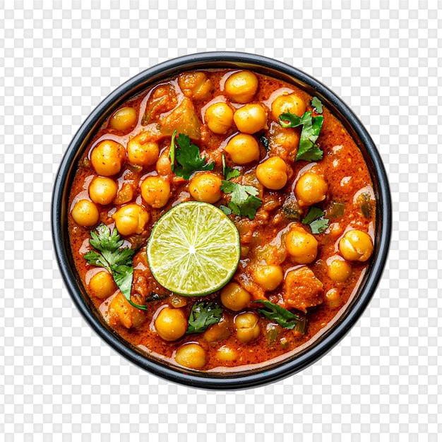 Curry de chickpeas picante aislado en un fondo transparente