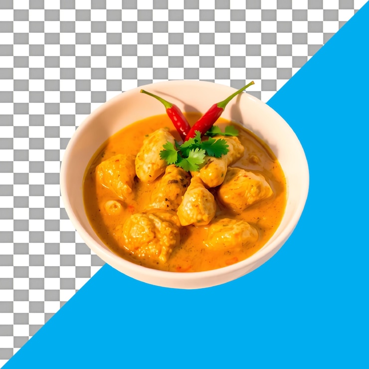 PSD curry di pollo in ciotola su sfondo trasparente