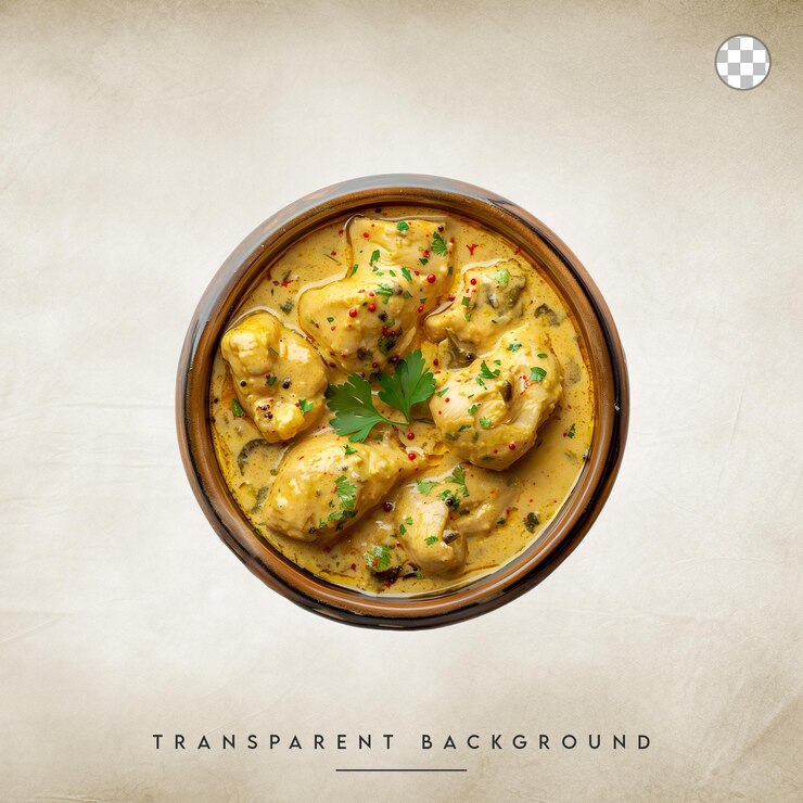PSD curry de pollo cremoso aislado sobre un fondo transparente