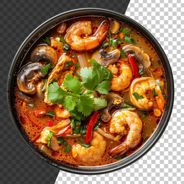 PSD curry rojo sabroso con camarones y verduras mixtas en un cuenco sobre fondo transparente png