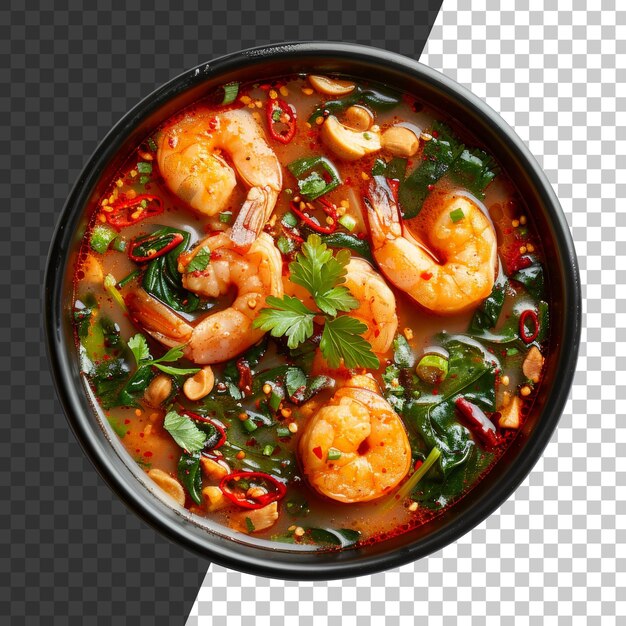 Curry rojo sabroso con camarones y verduras mixtas en un cuenco sobre fondo transparente png