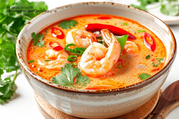 Curry tailandês perfumado com frango macio em fundo transparente