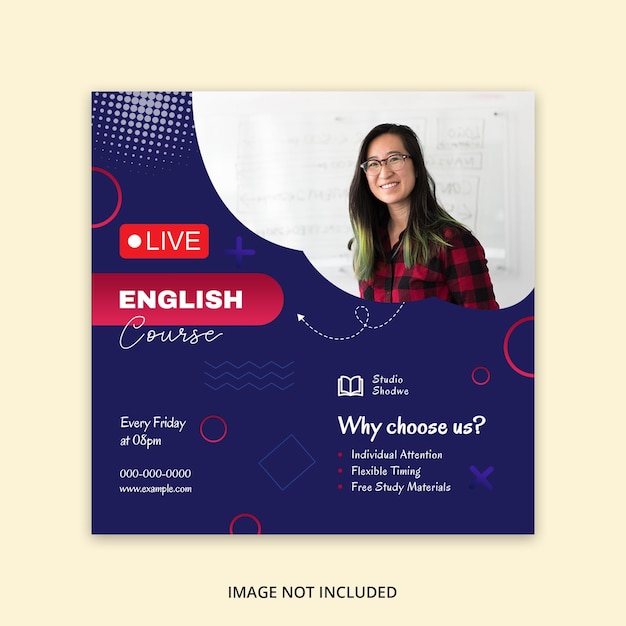 Curso de Inglês On-Line Post nas Mídias Sociais