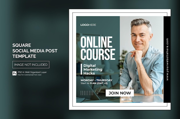 Curso en línea y seminario web Publicación en redes sociales o Plantilla de banner web cuadrado