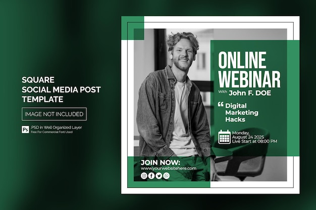 PSD curso online e post de mídia social de webinar ou modelo de banner da web quadrado