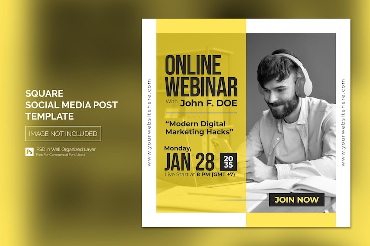 PSD curso online e post de mídia social de webinar ou modelo de banner web quadrado