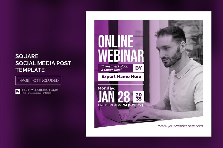 PSD curso online e post de mídia social de webinar ou modelo de banner web quadrado