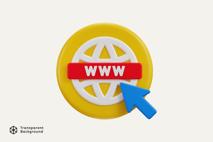 PSD cursor 3d con icono de navegador web ilustración de renderización 3d para hacer clic por el icono de navegador de la web mundial