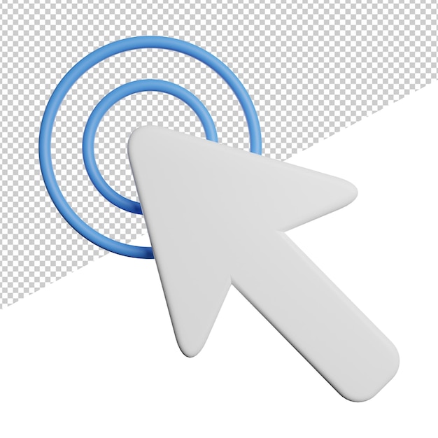 PSD cursor pointer mouse click vista frontal 3d ilustração de renderização em fundo transparente