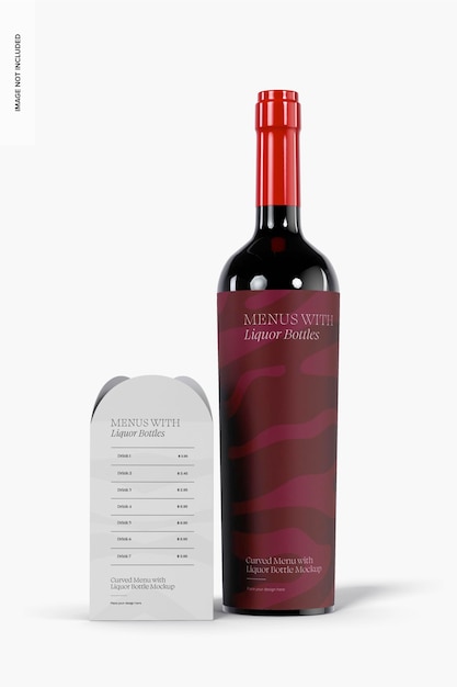 Curved Menu with Liquor Bottle Mockup, Front View