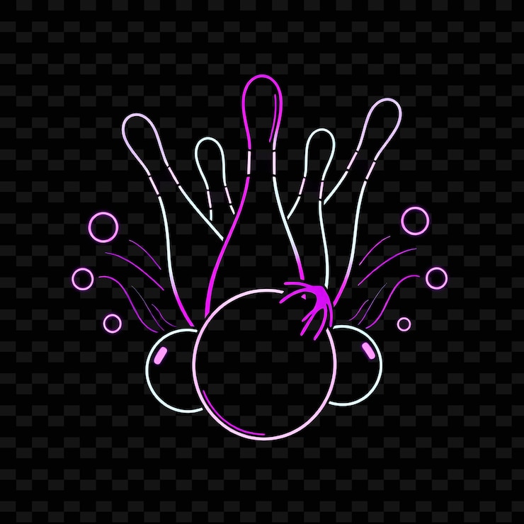 PSD curvy bowler con bola neon alley diseño artístico con color púrpura oscuro y negro mezclado decorado con ingenio