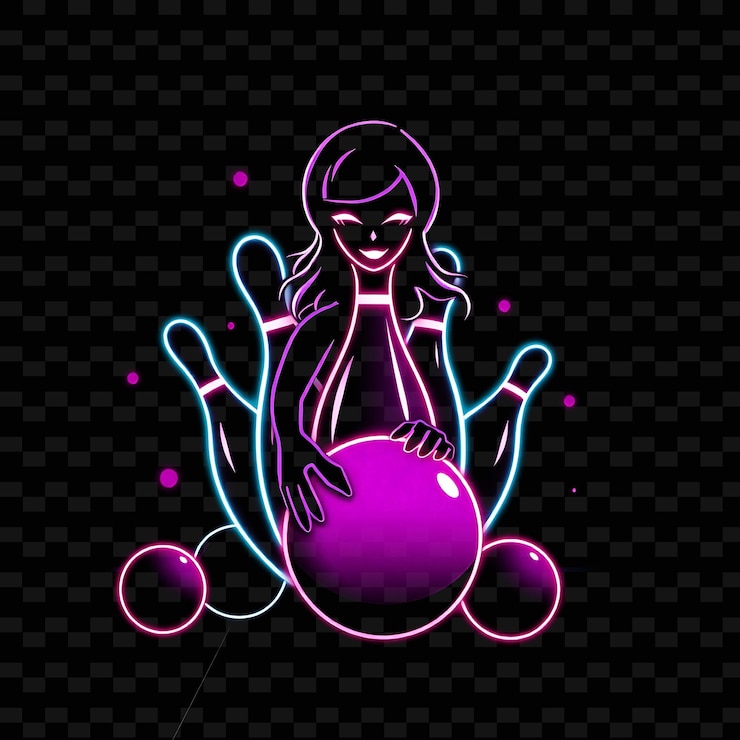 PSD curvy bowler com bola neon alley design de arte com roxo escuro e preto cor mista decorado com inteligência