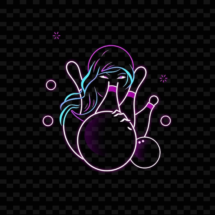 PSD curvy bowler com bola neon alley design de arte com roxo escuro e preto cor mista decorado com inteligência
