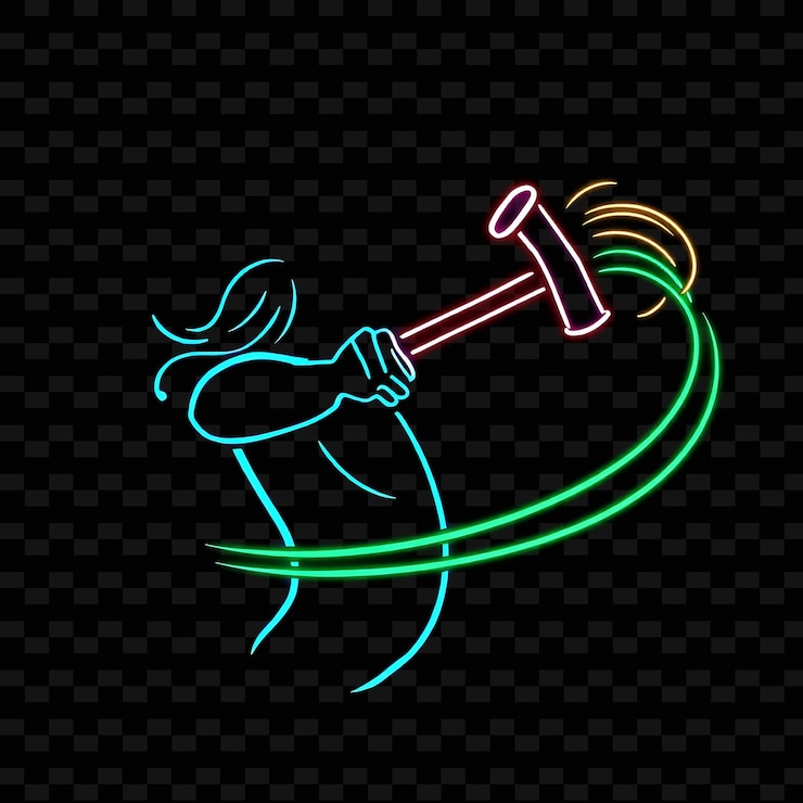 PSD curvy hammer thrower con hammer neon swing art design con ampio blu e verde colore misto d