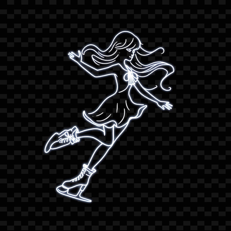 PSD curvy patinador de hielo con patines neon grace diseño artístico con elegante decoración de colores blancos y plateados