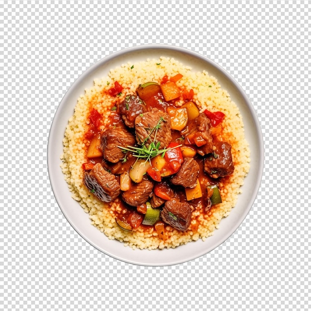 cuscus con salsa di pomodoro in agrodolce su trasparente