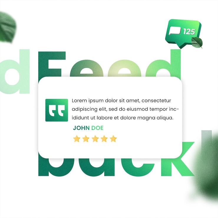PSD customer feedback display with quote and rating