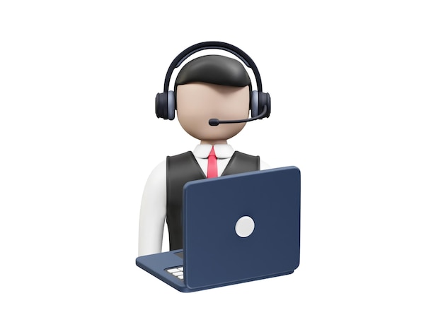 Customer service assisting a customer with a laptop and headset Customer service icon 3d