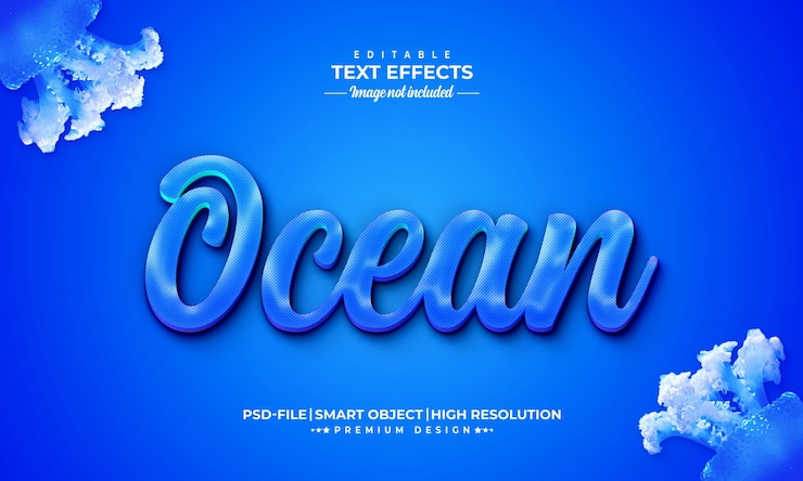 PSD customizable ocean 3d text effects layer style mockup template