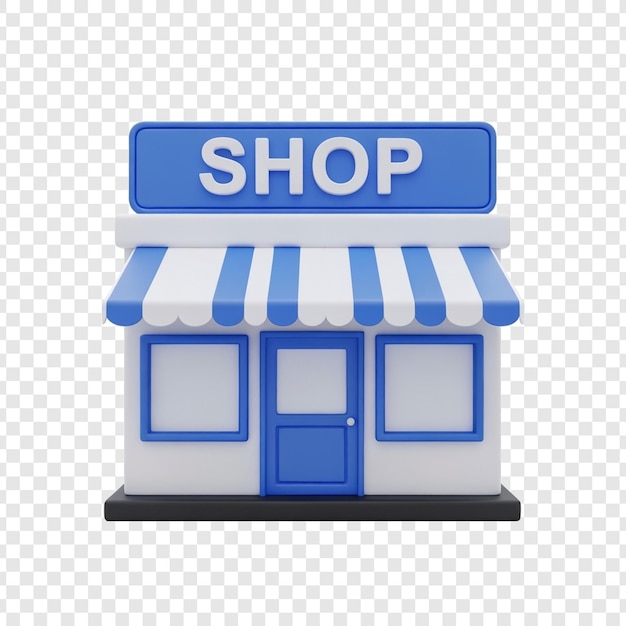 Cute 3D Cartoon Shop Illustration on transparent background