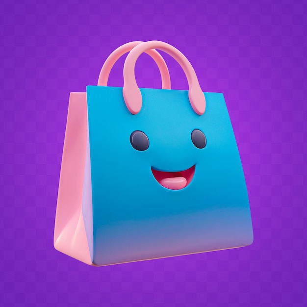 A cute 3D cartoon shopping bag with a smiling face