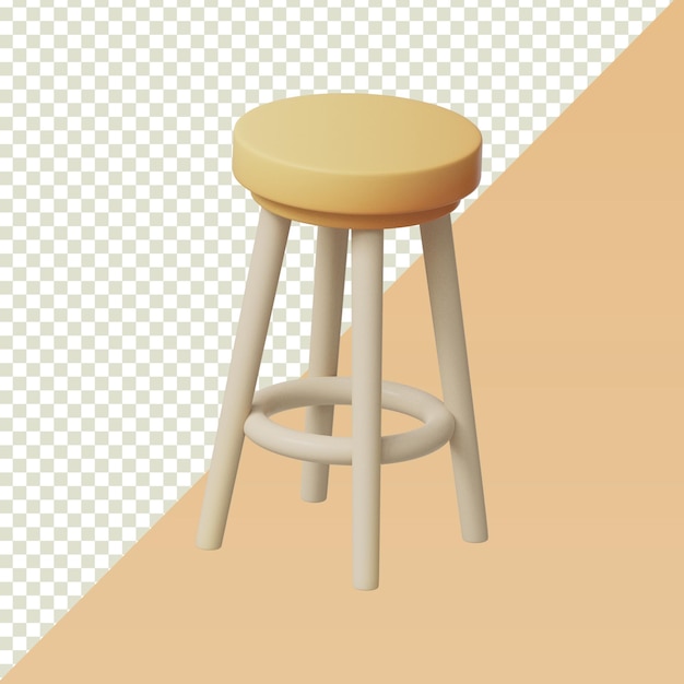Cute 3D Cartoon Stool Render isolato su sfondo trasparente