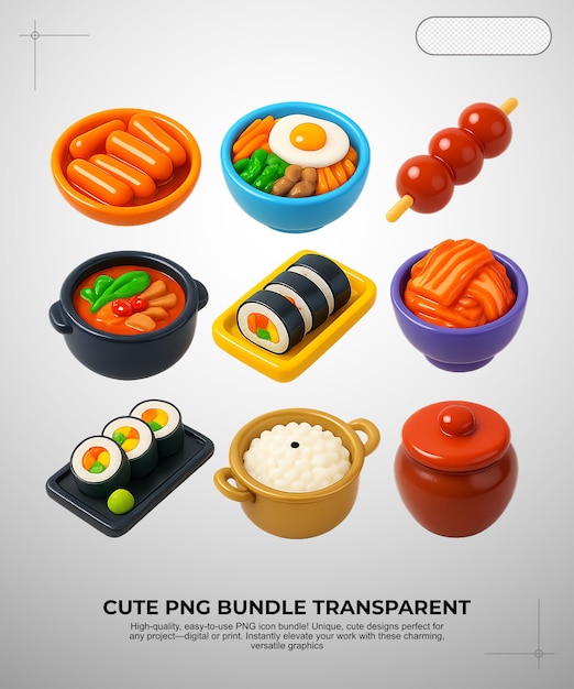 Cute 3D Rendered Korean Food PNG Bundle