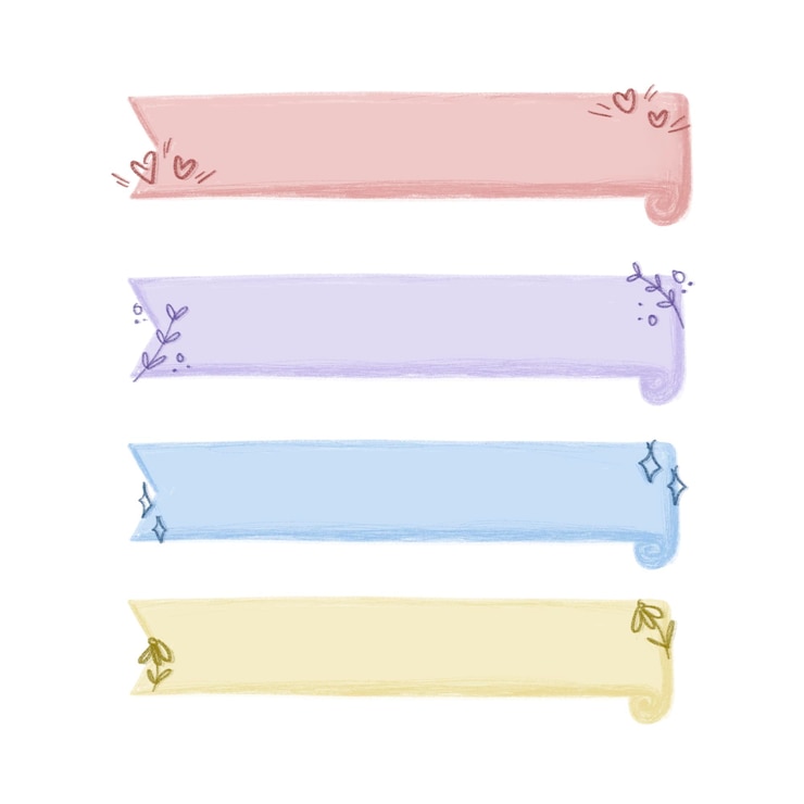 PSD cute and simple ribbon banner with pastel color hand drawing texture decorative journal
