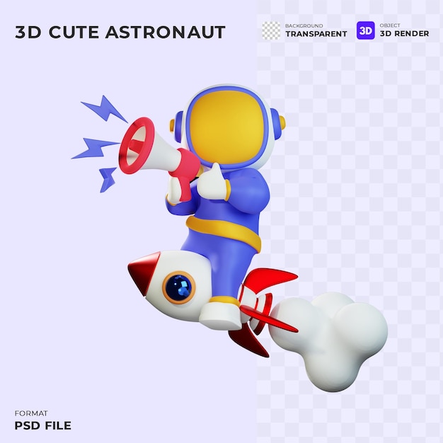 Cute astronaut riding rocket cartoon 3d ilustración ciencia tecnología icono concepto 3d estilo de dibujos animados