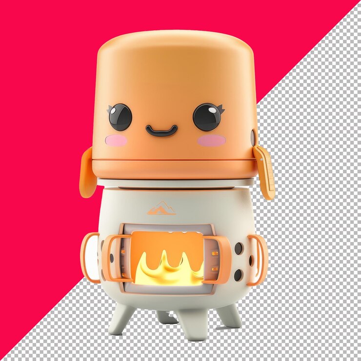 PSD cute backpacking stove 3d cartone animato isolato render trasparente sfondo png psd