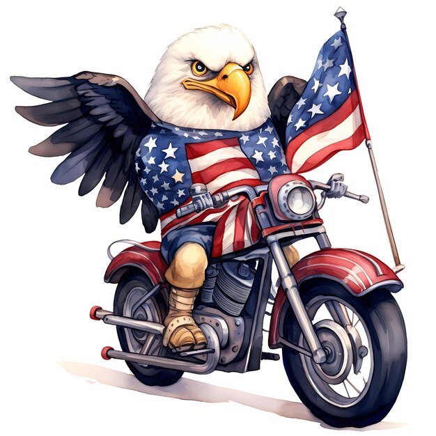 Cute bald eagle american motorcycle clipart ilustração